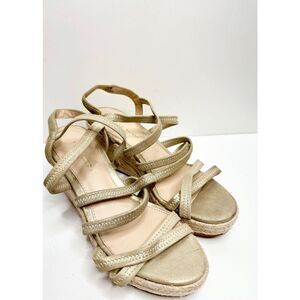 Pelle Moda‎ Sandals Womens Size 6.5 Champagne Leather Espadrille Wedges